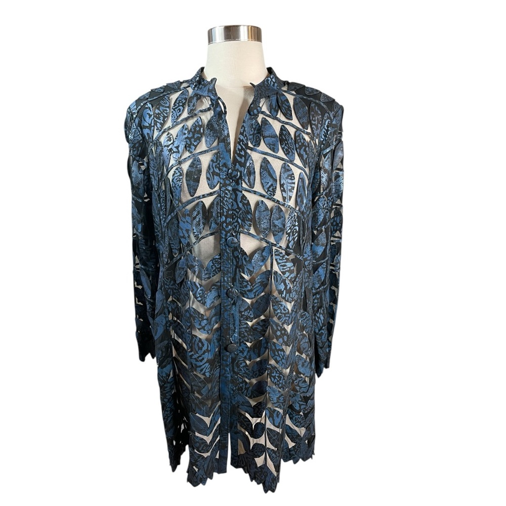 Dakota West Leather The Willadale Navy Blue Lambskin Tunic Length Mesh Jacket